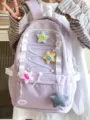 Stilvoller koreanischer Rucksack mit Kordelzug und niedlichen Sternen Pluesch Anhaengern. - Einzelne Tasche Ohne Zubehör / Violett