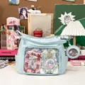 Large capacity transparent single shoulder bag light blue ita bag student casual tote crossbody - Bag + Pouch + Clear Display Board / Light Blue