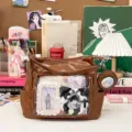 Large Capacity Transparent Ita Bag Casual PU Leather Tote Shoulder Bag For ACG Fans - Bag + Pouch + Clear Display Board / Dark Brown