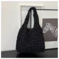 Black crinkled cloud shoulder bag minimalist vest bag stylish casual handbag for women - Black