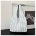 Blue white striped bubble texture shoulder bag detail shot for casual daily style - Blue White Color Block