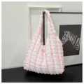 Pink white bubble pleated shoulder bag cloud hobo bag for women stylish casual handbag - White and Pink Contrast