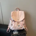 Japanese minimalist pink Oxford cloth backpack for women, casual large capacity travel bag. - One Size / Pink