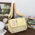 Yellow canvas messenger ita bag with clear window, student crossbody shoulder bag. - Bag + Insert Board / Yellow