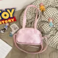 Pink glossy ita-bag clear front pocket shoulder handbag cute pink crossbody bag for women style - Satin Style / Pink
