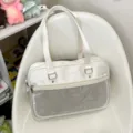 Pearl White JK Uniform Ita Bag Crossbody Shoulder Bag Clear Mesh Pocket School Bag - Bag + Insert Board / White