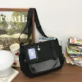 Black canvas messenger bag transparent pain bag cute student shoulder crossbody bag aesthetic - Bag + Insert Board / Black