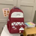 Gran mochila escolar para niñas, elegante bolso rojo y blanco para estudiantes universitarias. - Talla única / Rojo