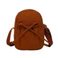 Brown nylon crossbody bag with bow detail, lightweight casual shoulder phone bag for women. - One Size / Brown