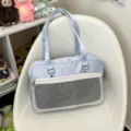Light blue pearl JK uniform ita bag, clear window shoulder bag for daily student anime style. - Bag + Insert Board / Light Blue