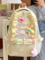 Gelber Schulrucksack mit vielen Taschen, Kordelzug und schönen niedlichen Plüsch-Sternanhängern. - Einzelne Tasche Ohne Zubehör / Milchiges Gelb