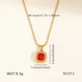 Goudkleurige titanium staal ketting met rode kristallen hanger mode sieraden - Rode Vierkante Strass Kralenketting Stijl (N1213)