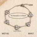 Roestvrijstalen klaverbedelarmband met sprankelende zirkonastenen, verstelbare lengte voor vrouwen. - Klaver Witte Strass Armband (B0457)
