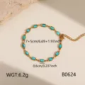 Roestvrijstalen ketting armband met blauwe rechthoekige kristallen stenen voor dames. - Blauwe Rechthoekige Strass Ketting (#B0624)