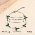 Edelstahl grüne Stein Blume Armband Detailansicht, elegantes Mode Schmuck Accessoire. - Grünes Kleeblatt Strass (B0462)