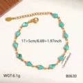 Gold titanium steel geometric blue crystal chain bracelet, fashion elegant wrist jewelry. - Blue Rhombus Rhinestone Chain (#B0630)