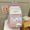 Mochila escolar rosa y blanca para niñas, gran mochila de estudiante con varios bolsillos. - Talla única / Rosa