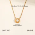 Detail shot of a gold titanium steel round crystal pendant necklace with 40+5cm chain. - White Round Rhinestone Snake Bone Chain Style (N1215)