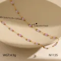 Gold stainless steel purple crystal beaded clavicle necklace elegant fashion jewelry piece. - Amethyst Necklace (N1135)