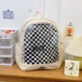 Zaino Ita trasparente con inserto a scacchi bianco e nero per bambole peluche 40cm. - Borsa Singola / Bianco