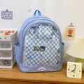 Zaino a quadri blu con finestra trasparente, grande capacita per studenti e per itabag. - Borsa Singola / Blu