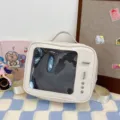 Beige TV-shaped transparent ita bag, cute JK commuter crossbody backpack for anime fans. - Off White