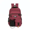 Wine red school backpack detail, large capacity daypack with multiple practical pockets - Red
