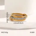 Stainless steel rhinestone stacked ring detail view, multi-layer interlocking ring jewelry. - 6 / Interlocking Stackable Style (R1009) / Color Block