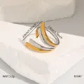 Two-tone open ring modern minimalist geometric jewelry fashion accessory for women daily wear - Gold Silver (R1047)