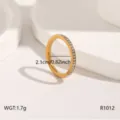 Stainless steel gold ring with crystal stones, elegant slim design, size 2.1cm daily wear jewelry. - 6 / Full Pave Gold Style (R1012) / Gold