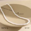 Elegant white pearl clavicle necklace with detailed size and weight parameters display. - Artificial Pearl Necklace (N1137)