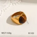Stainless steel ring with tiger eye stone vintage luxury gold ring jewelry accessory R1103 - Round Tiger's Eye Style (R1103)