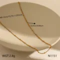 Gold stainless steel beaded dainty chain necklace detail, minimalist daily clavicle jewelry - Beaded Curb Chain (N1151) / Gold