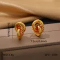 Gouden roestvrijstalen oorstekers geometrisch gevlochten luxe sieraden detailweergave - 3D Criss-Cross Twist Geweven Stijl (BJGE2248)