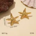 Close-up detail of shiny gold starfish stud earrings featuring minimalist marine style. - Smooth Starfish (E2166)