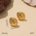 Gold stainless steel leaf stud earrings fashion ocean summer vacation jewelry for women. - Textured Scallop (E2057)