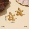 Close-up detail of gold starfish pearl earrings, summer ocean beach jewelry design. - Artificial Pearl Starfish (E1946)