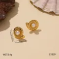 Gold stainless steel shell pearl stud earrings, ocean summer beach vacation jewelry for women. - Artificial Pearl Conch (E1939)