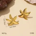 Gold stainless steel starfish stud earrings, beach summer vacation jewelry for women. - 3D Starfish (E1098)
