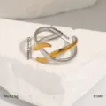 Stainless steel open crossover ring, stylish minimalist two-tone finger jewelry for women. - Gold Silver Spliced (R1049)