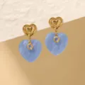 Chique hart oorringen in Franse stijl van hars en metaal, elegante sieraden voor dames. - Blauw Hart