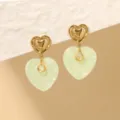 Elegante Franse stijl hart oorbellen met goud metaal en lichtgroene hars voor dames sieraden - Groen Hart
