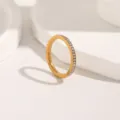 Stainless steel gold ring, minimalist diamond stackable band for women daily wear jewelry. - R1012-#7 Full Rhinestone Gold 7