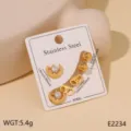 Stainless steel gold earring set featuring moon star heart and ball designs with cubic zirconia. - Rhinestone Moon Combo (2234) / Gold