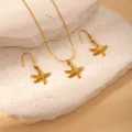 Gold stainless steel starfish necklace earrings set summer beach vacation jewelry for women - Starfish Necklace and Earrings Set (BJGS0103)
