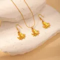Gold octopus pendant necklace and earrings set, stainless steel ocean jewelry detail. - Octopus Necklace and Earrings Set (BJGS0105)
