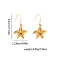 Gold stainless steel starfish drop earrings with dimension and weight specs for beach fashion. - Small Starfish Earrings (BJGE0948) / 18k Gold Vacuum Plating