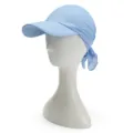 Close-up detail of the light blue sun hat showing the curved brim and adjustable tie. - Sky Blue