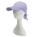 Detail view of the light purple sun protection hat and headscarf for women summer beach. - Light Purple
