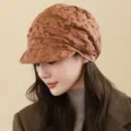 Spring lace duckbill cap, breathable hollow floral newsboy hat for women daily wear outdoor - Adult / Beige